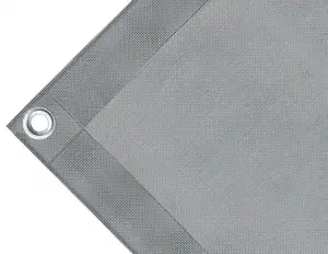 Bâche couverture de benne en PVC haute ténacité, poids 280g/m². Bâche microperforée, non imperméable, grise. Œillets ronds 17 mm standards - cod.CMHSK-17T